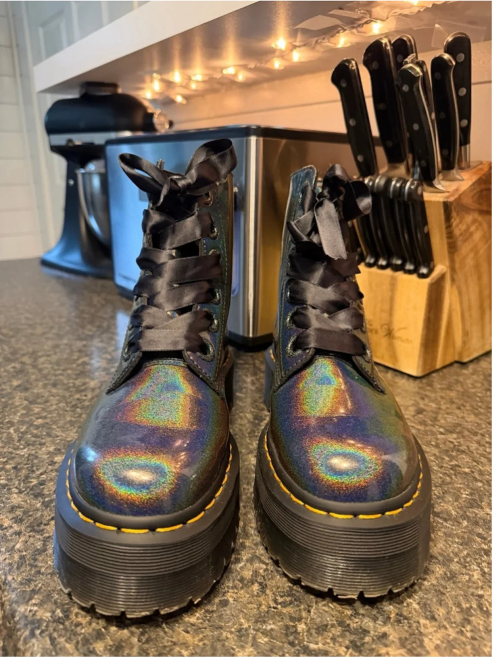 Dr Martens VEGAN MOLLY Iridescent RAINBOW PLATFORM BOOTS